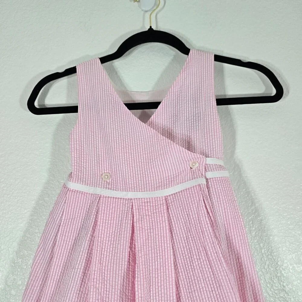 Ralph Lauren Seersucker Wrap Dress Kids Girl 6X Pink Stripe Lined Party Preppy